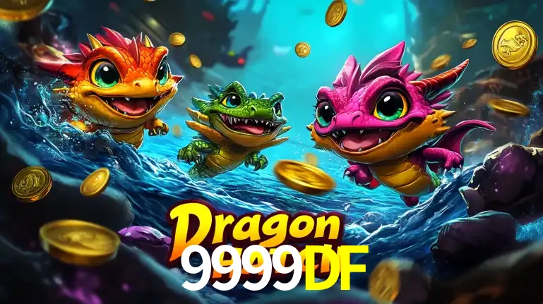 Arte promocional do jogo Dragon Hatch com três adoráveis dragões bebês nadando entre moedas de ouro, um dos slots mais divertidos para jogar no cassino 9999DF.
